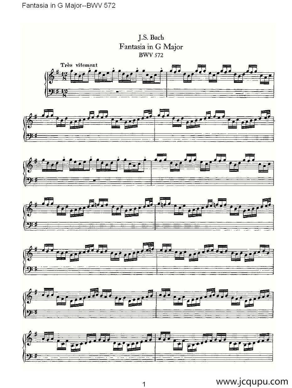 Fantasia in G Major--BWV 572 （管风琴谱）简谱