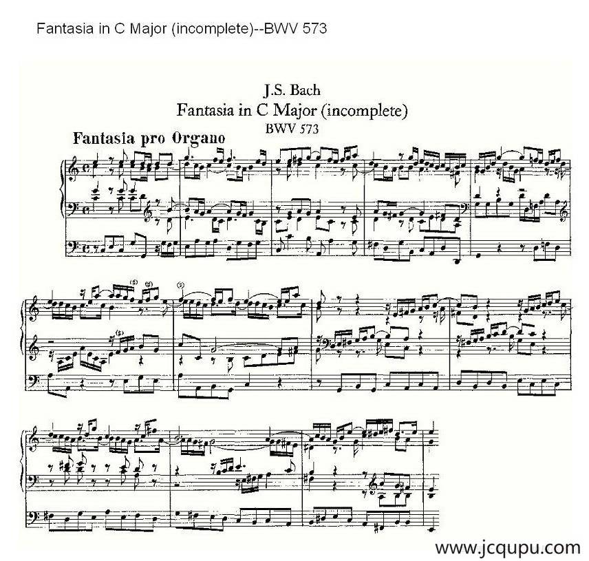 Fantasia in C Major (incomplete)--BWV 573 （管风琴谱）简谱