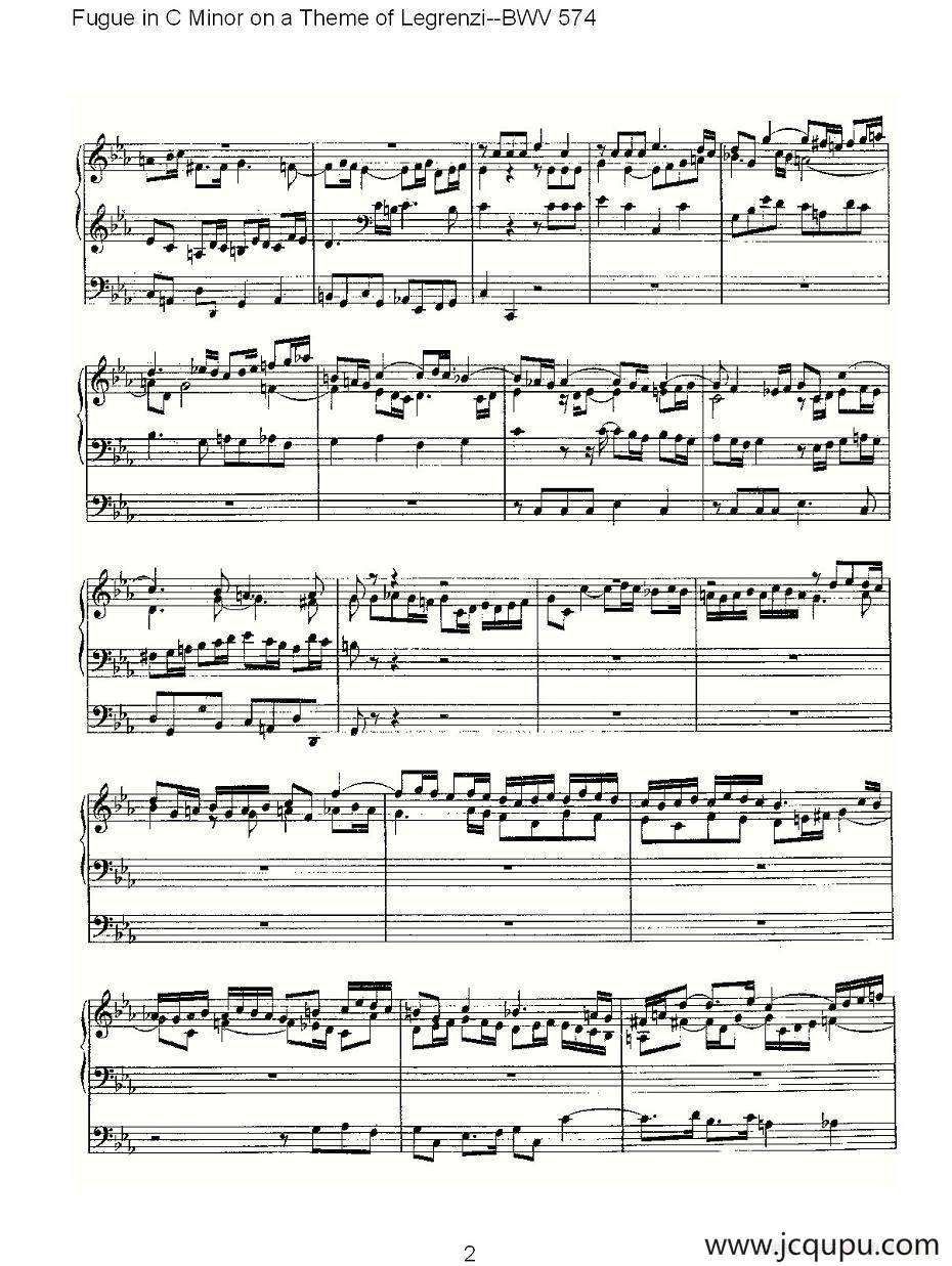  Fugue in C Minor on a Theme of Legrenzi--BWV 574 （管风琴谱）简谱