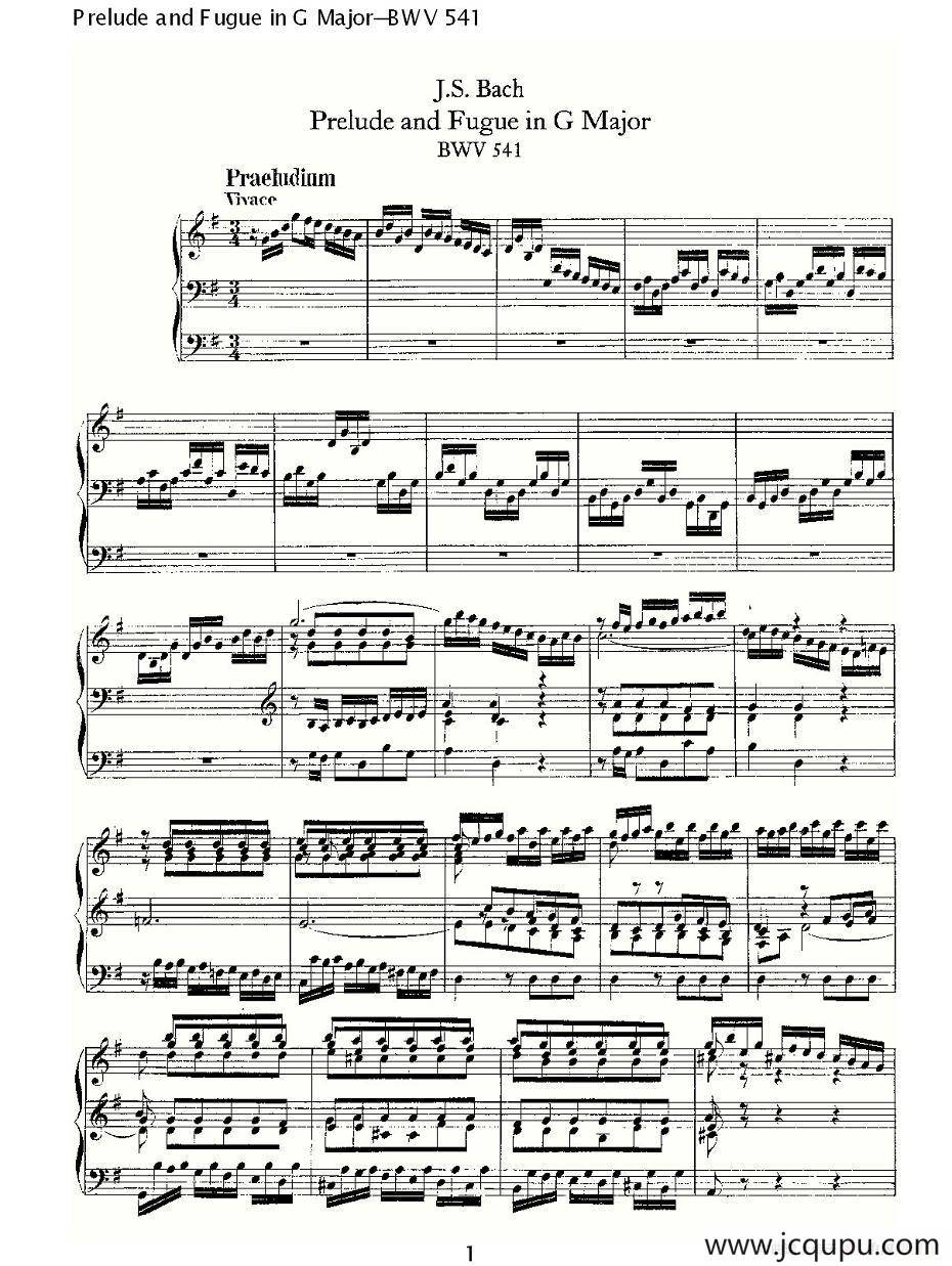 Prelude and Fugue in G Major--BWV 541 （管风琴谱）简谱