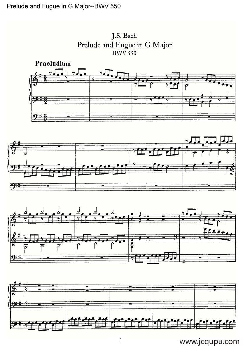 Prelude and Fugue in G Major--BWV 550（管风琴谱）简谱