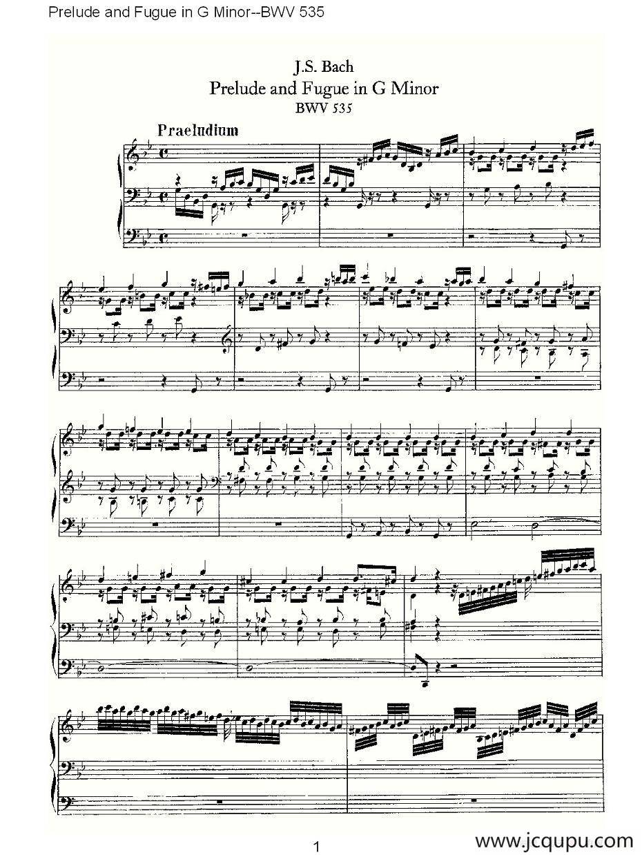 Prelude and Fugue in G Minor--BWV 535 （管风琴谱）简谱