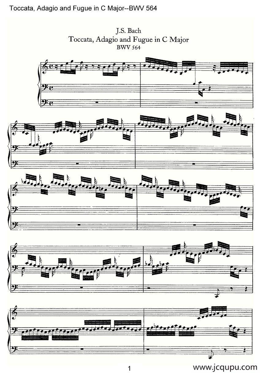 Toccata, Adagio and Fugue in C Major--BWV 564（管风琴谱）简谱