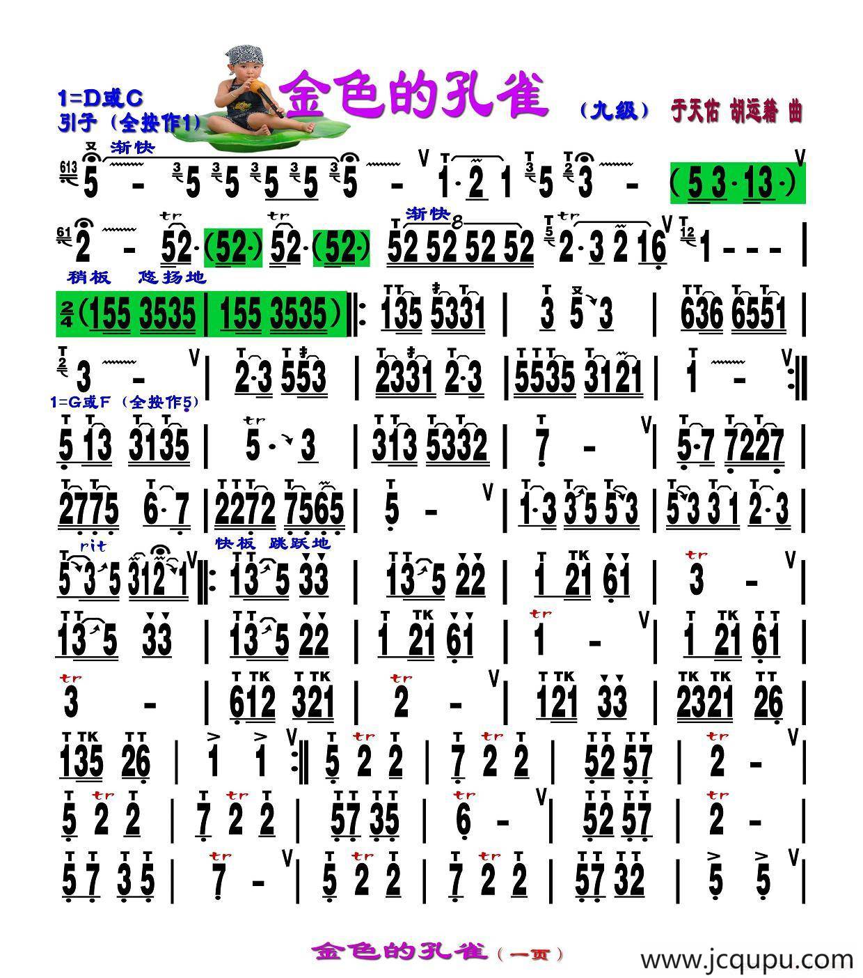 金色的孔雀 （刘慧淑制谱版）简谱