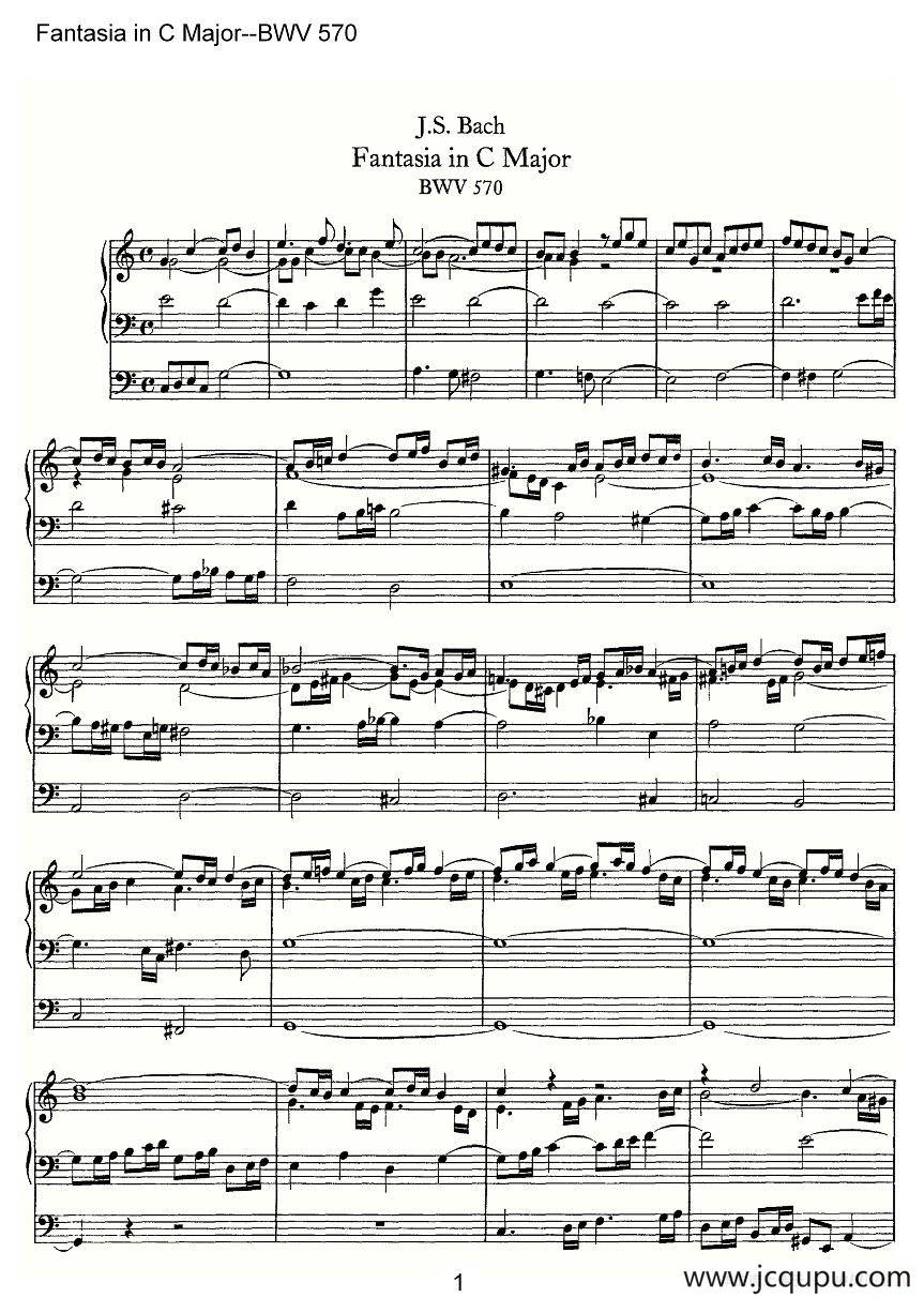 Fantasia in C Major--BWV 570（管风琴谱）简谱
