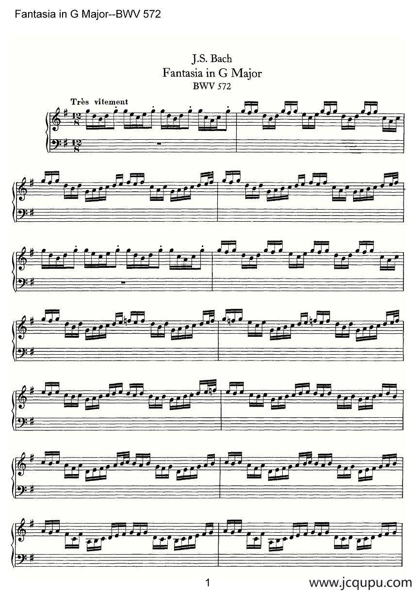 Fantasia in G Major--BWV 572（管风琴谱）简谱