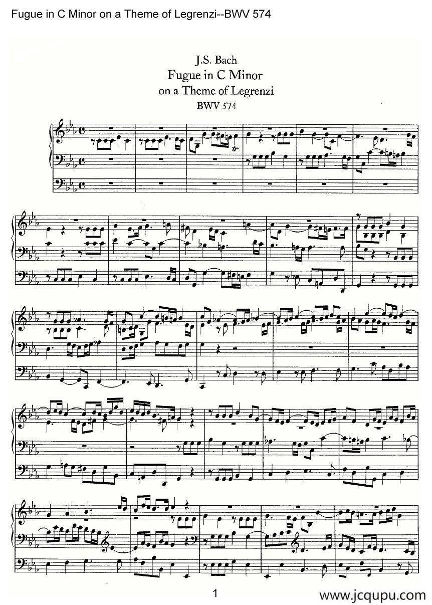 Fugue in C Minor on a Theme of Legrenzi--BWV 574（管风琴谱）简谱