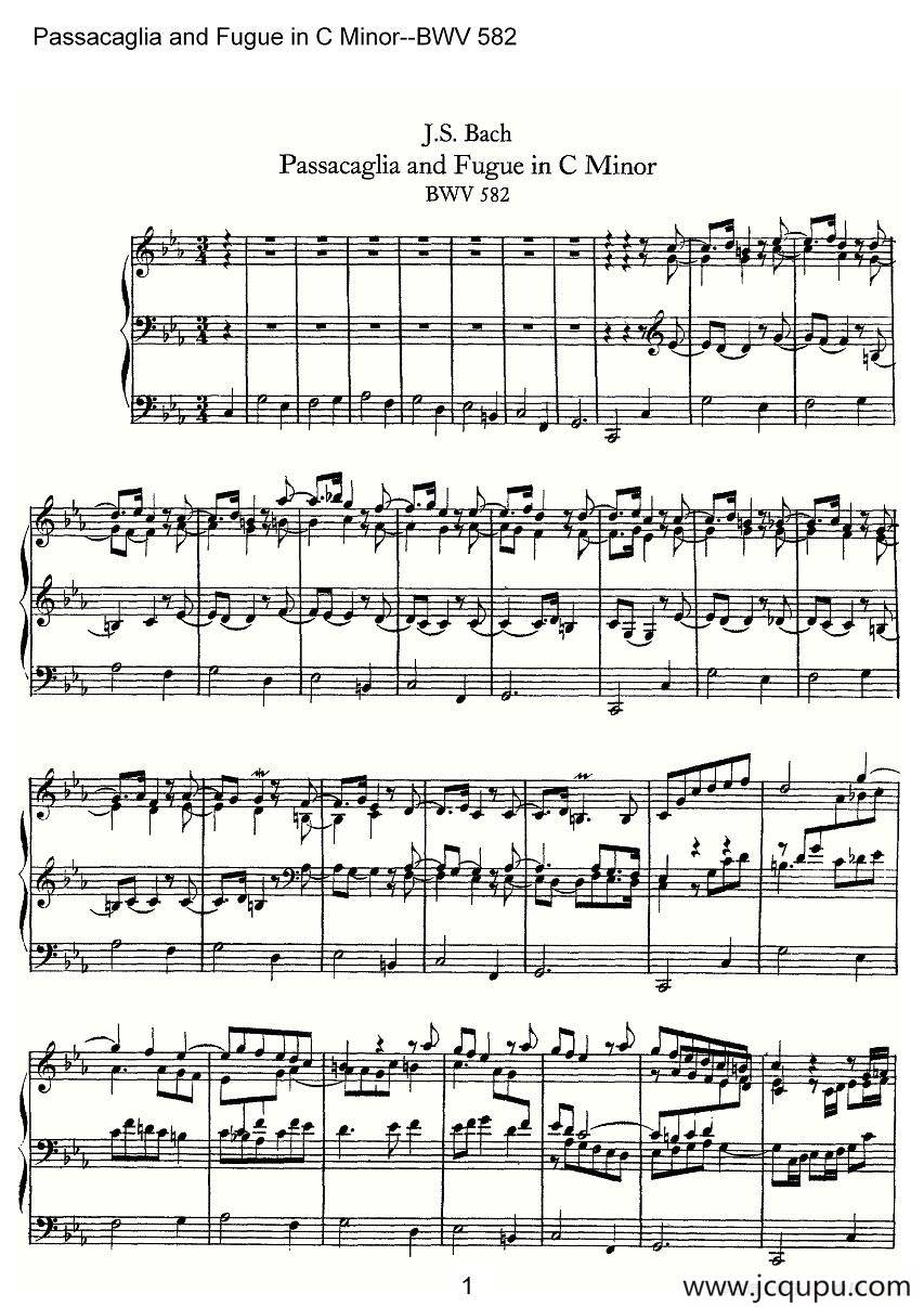 Passacaglia and Fugue in C Minor--BWV 582（管风琴谱）简谱
