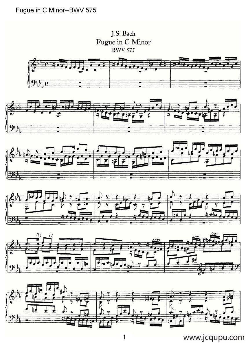 Fugue in C Minor--BWV 575（管风琴谱）简谱