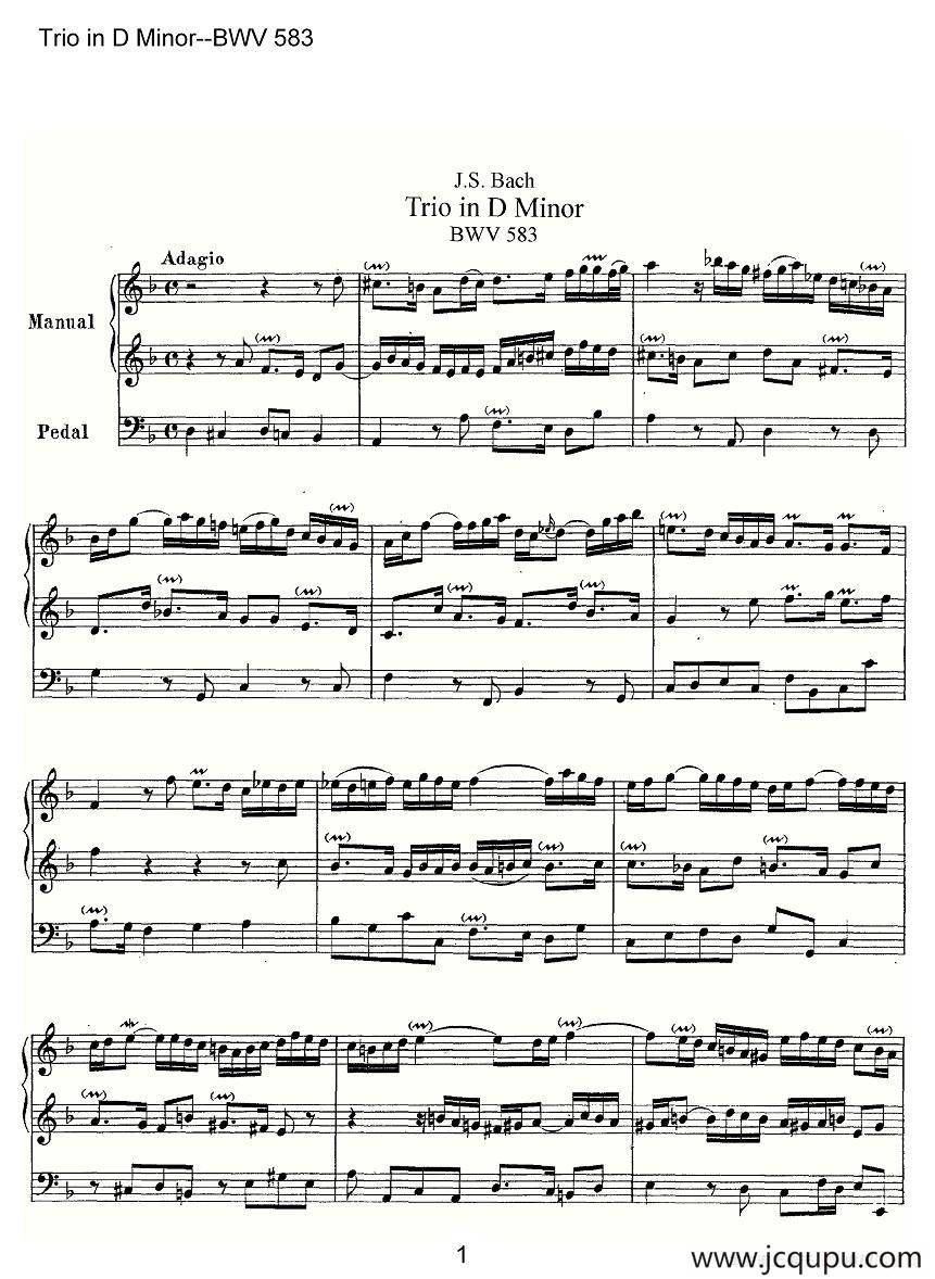 Trio in D Minor--BWV 583（管风琴）简谱