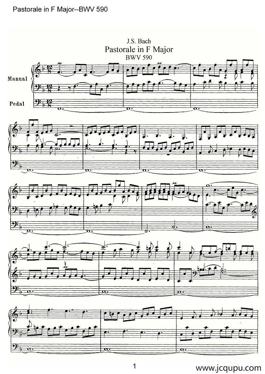 Pastorale in F Major--BWV 590（管风琴）简谱