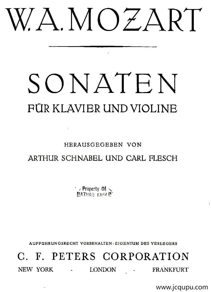 Mozart - Violin Sonata No.1, KV. 305（第一小提琴奏鸣曲）简谱