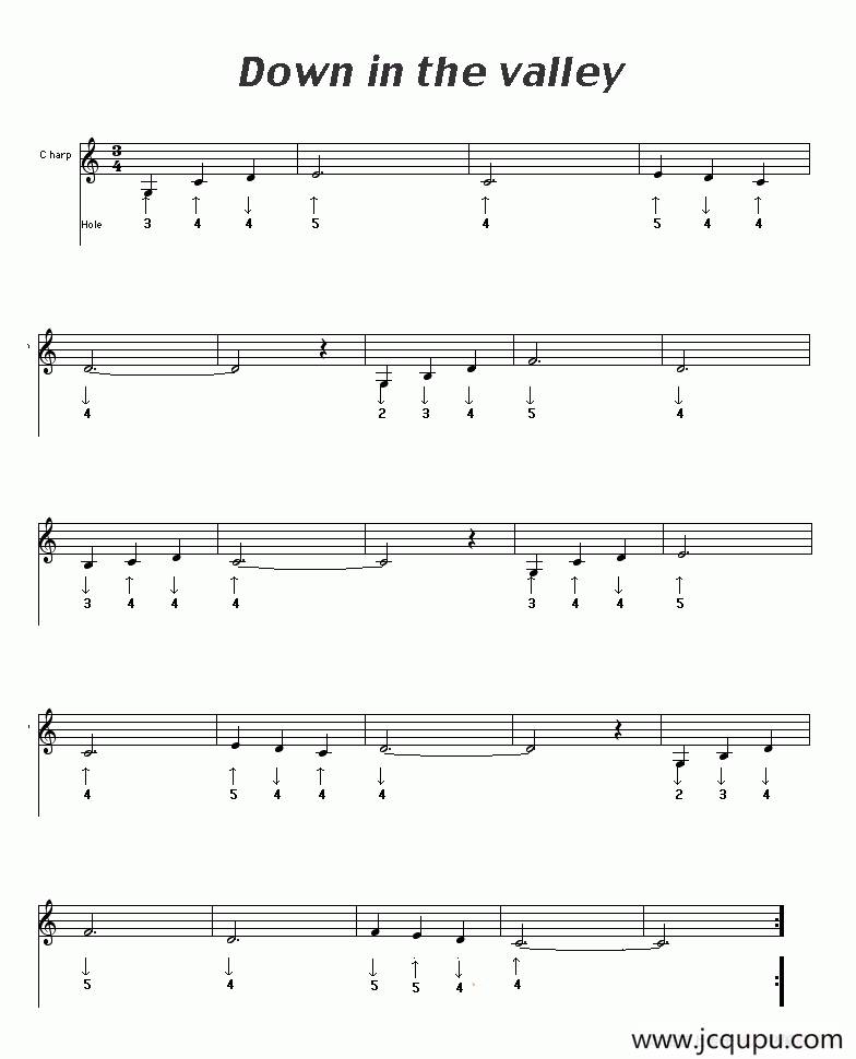 Down in the valley（布鲁斯）简谱