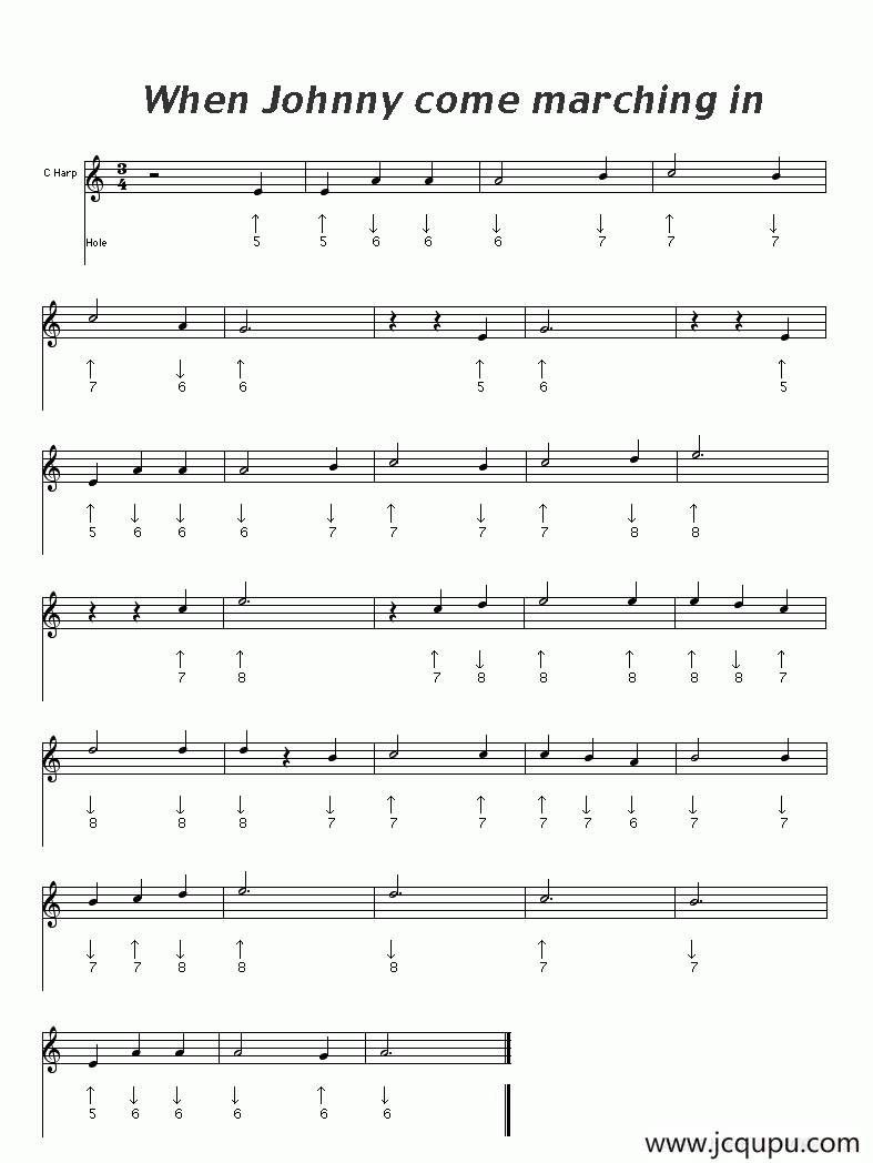 When johnny come mar ching in（布鲁斯）简谱