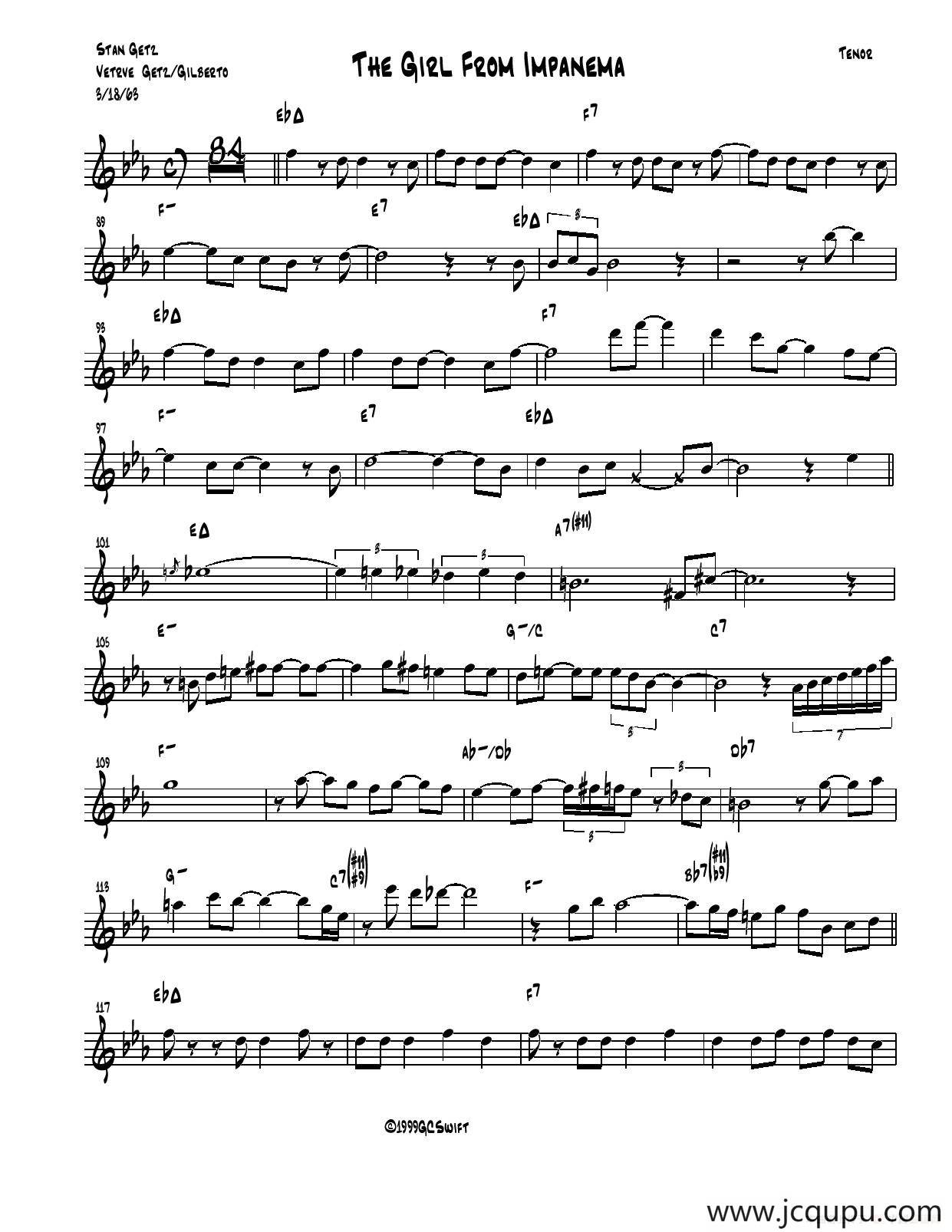 The Girl From Impanema简谱