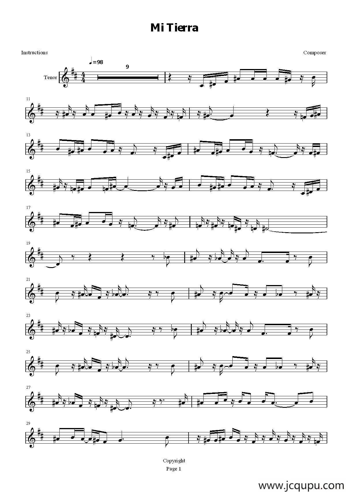 Mi Tierra（次中音）简谱