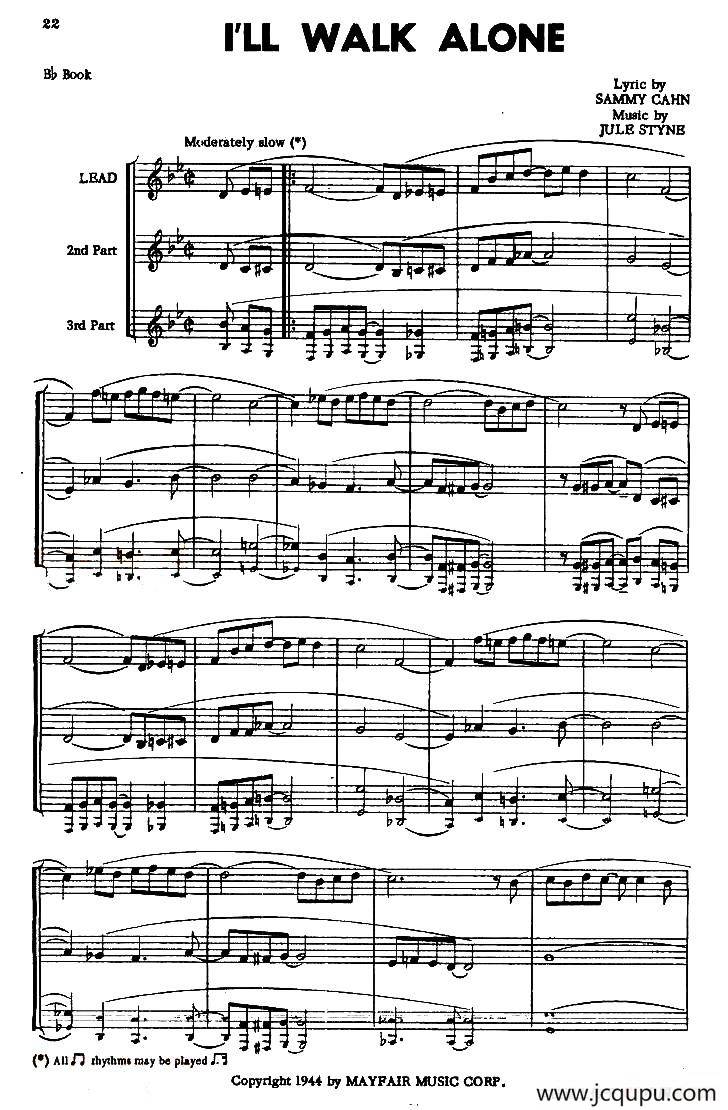  I WILL WALK ALONE简谱