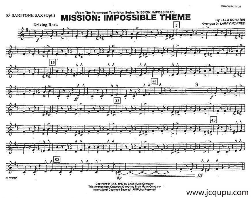 MISSION:IMPOSSIBLE THEME（分谱：上低音萨克斯）简谱