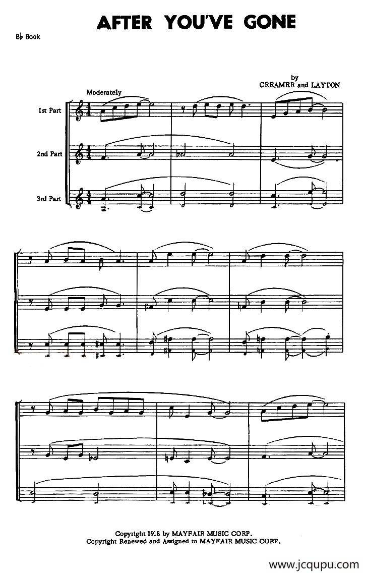 AFTER YOU AVE GONE简谱