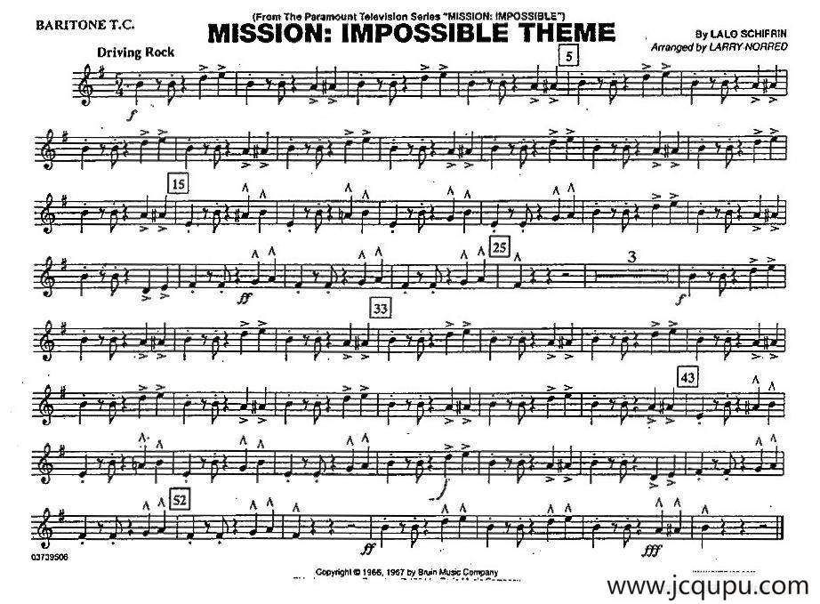 MISSION:IMPOSSIBLE THEME（分谱：上低音号）简谱