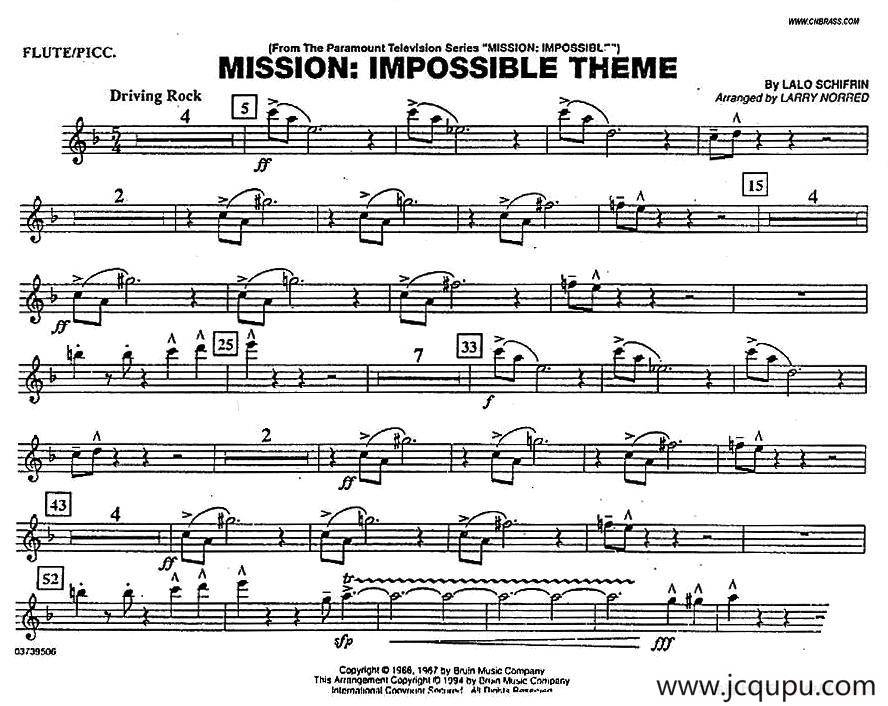 MISSION:IMPOSSIBLE THEME（分谱：长笛/短笛）简谱