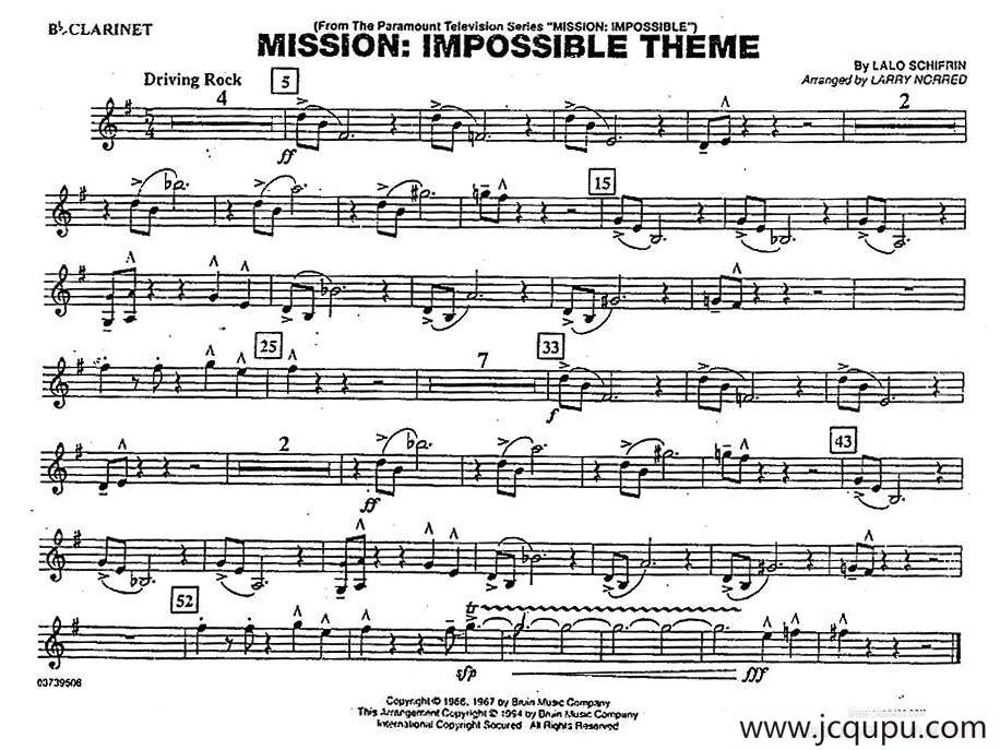 MISSION:IMPOSSIBLE THEME（分谱：单簧管）简谱