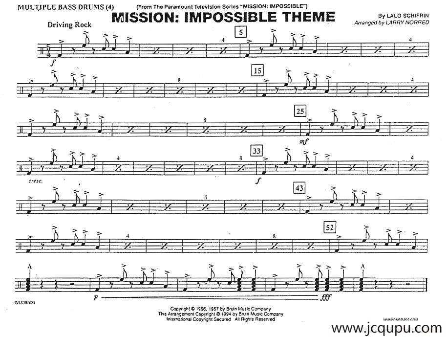 MISSION:IMPOSSIBLE THEME（分谱：低音鼓）简谱