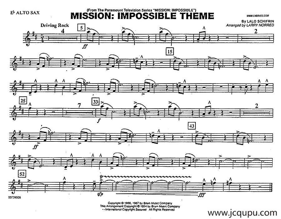 MISSION:IMPOSSIBLE THEME（分谱：中音萨克斯）简谱
