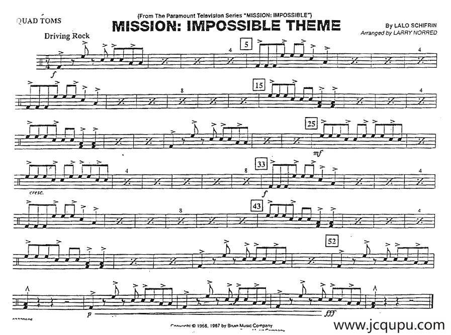 MISSION:IMPOSSIBLE THEME（分谱：架子鼓）简谱