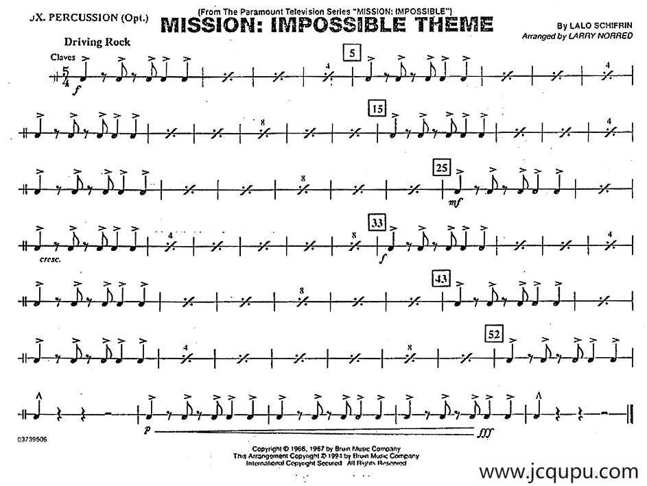 MISSION:IMPOSSIBLE THEME（分谱：打击乐）简谱