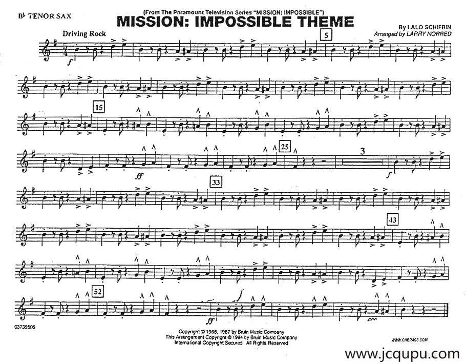 MISSION:IMPOSSIBLE THEME（分谱：次中音萨克斯）简谱