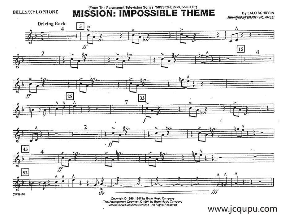 MISSION:IMPOSSIBLE THEME（分谱：碰铃/木琴）简谱