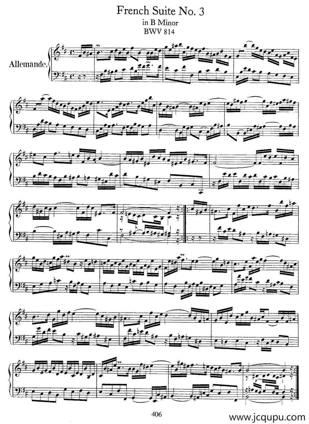 法国组曲之三：b小调简谱