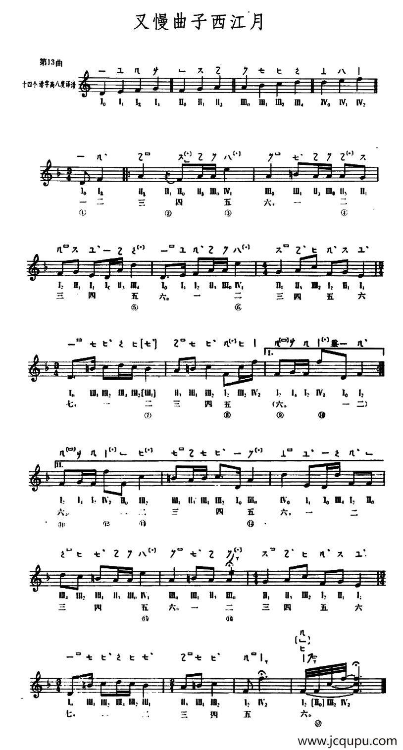 又慢曲子西江月（敦煌琵琶曲谱 第13曲）简谱