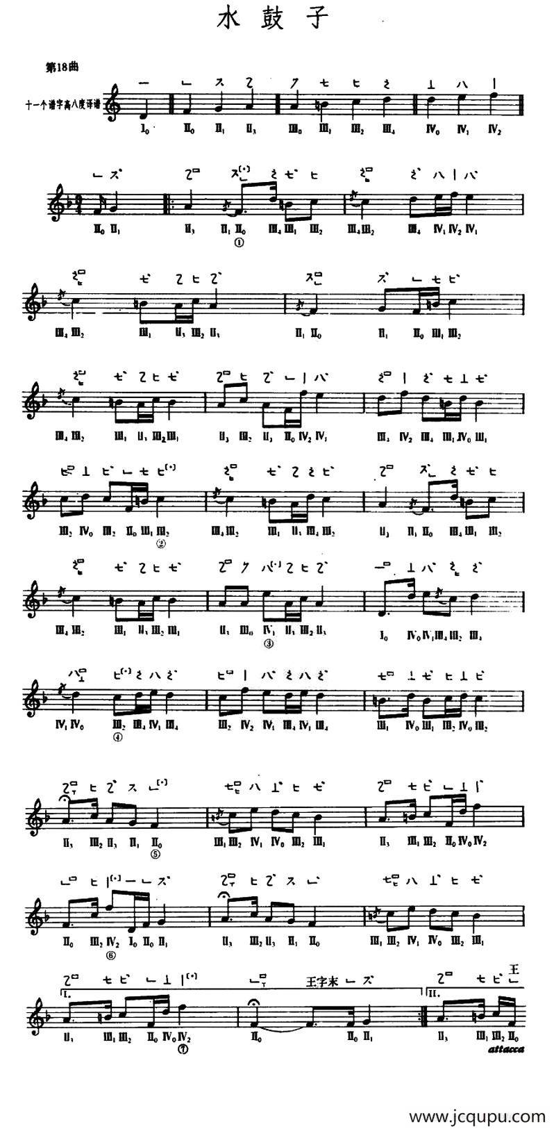 水鼓子（敦煌琵琶曲谱 第18曲）简谱