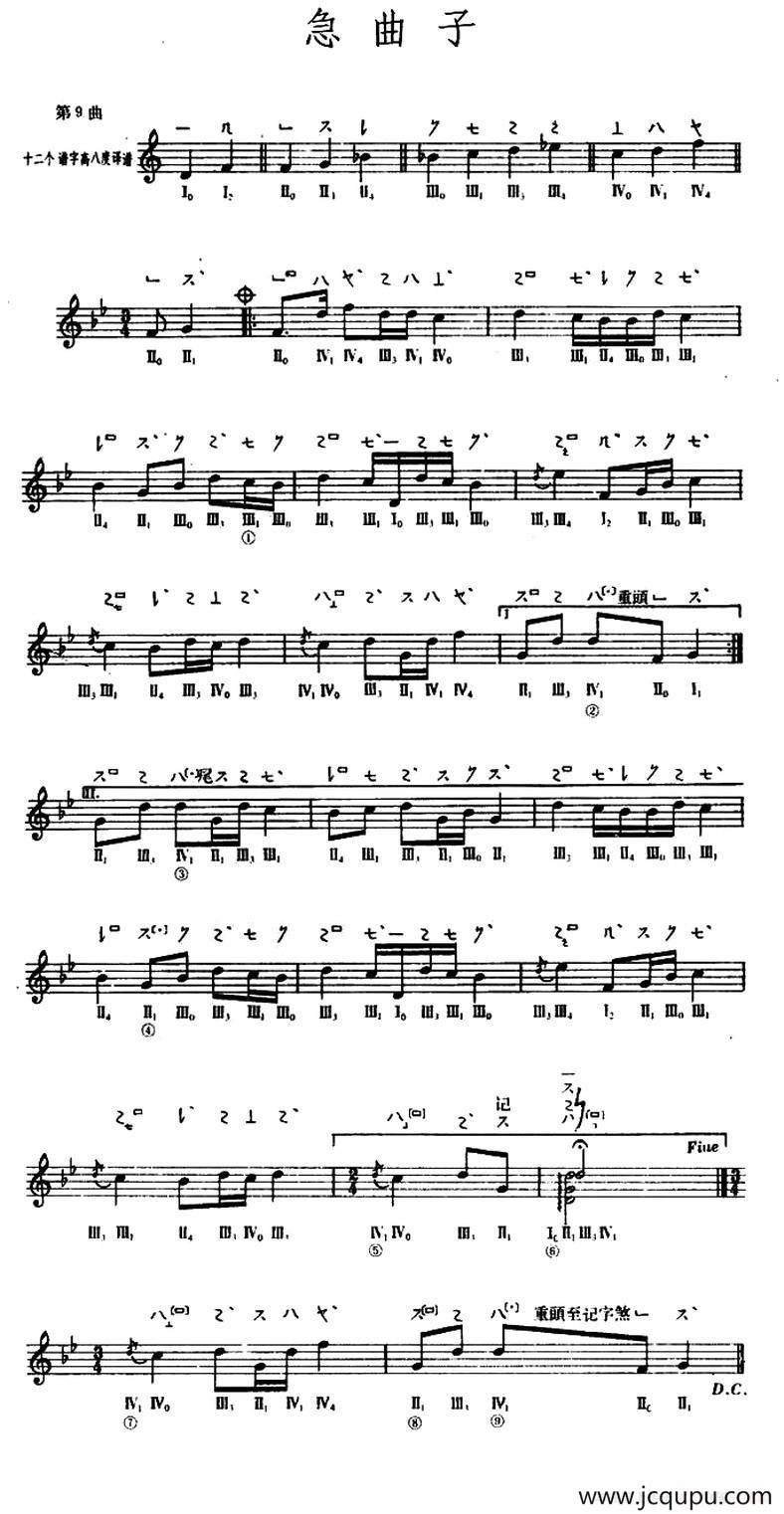 急曲子（敦煌琵琶曲谱 第9曲）简谱