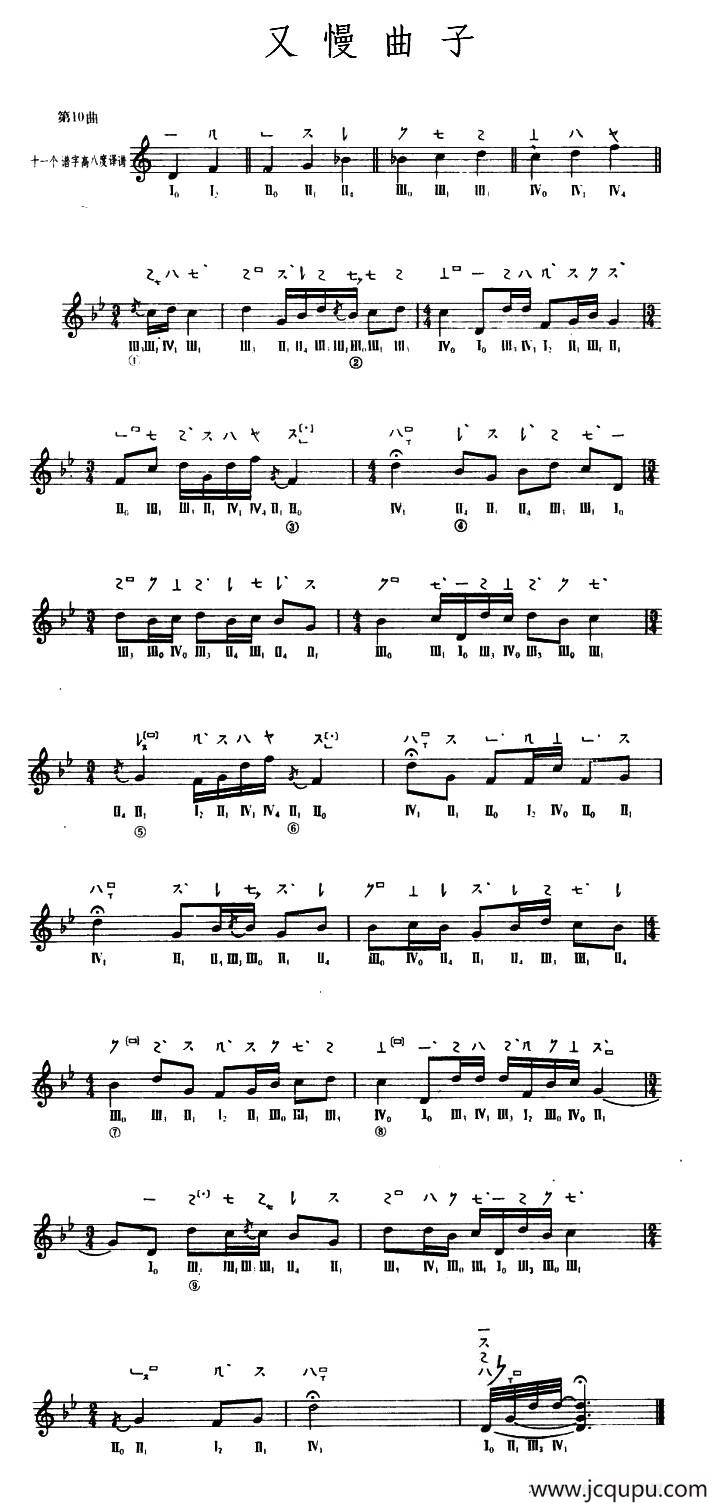 又慢曲子（敦煌琵琶曲谱 第10曲）简谱