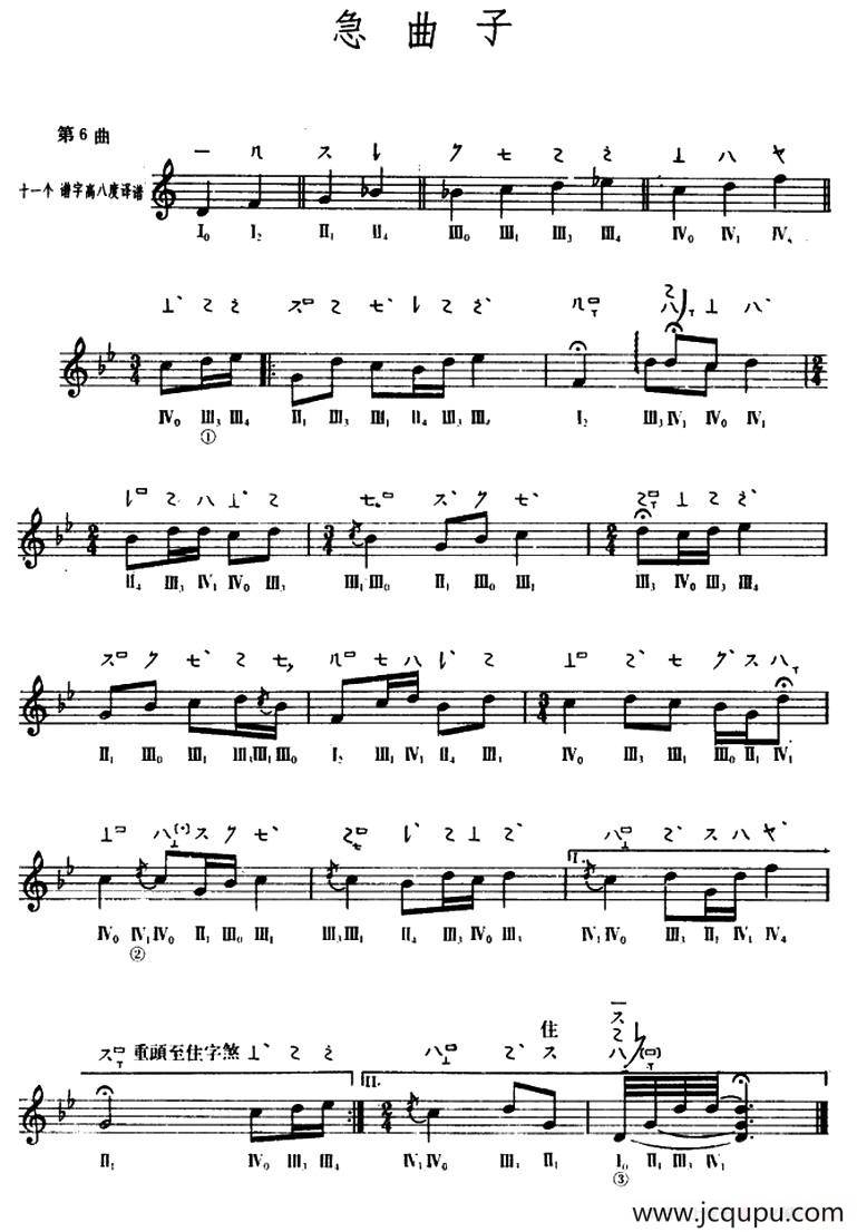 急曲子（敦煌琵琶曲谱 第6曲）简谱