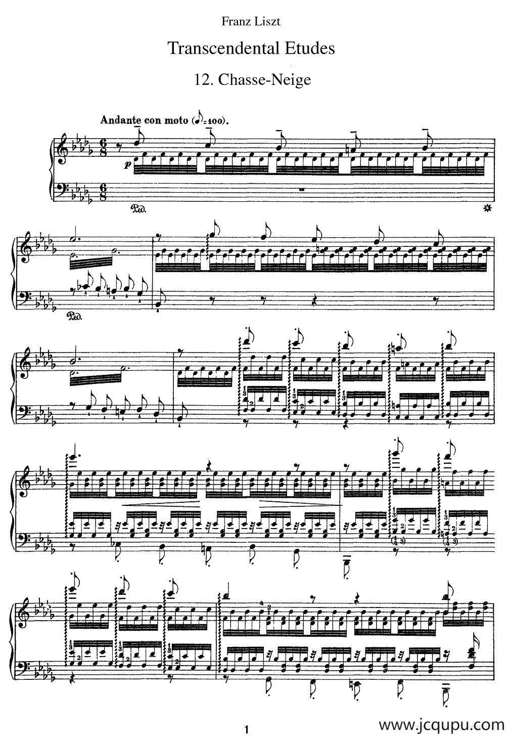 12首超级技巧练习曲：Chasse-neige（扫雪）简谱