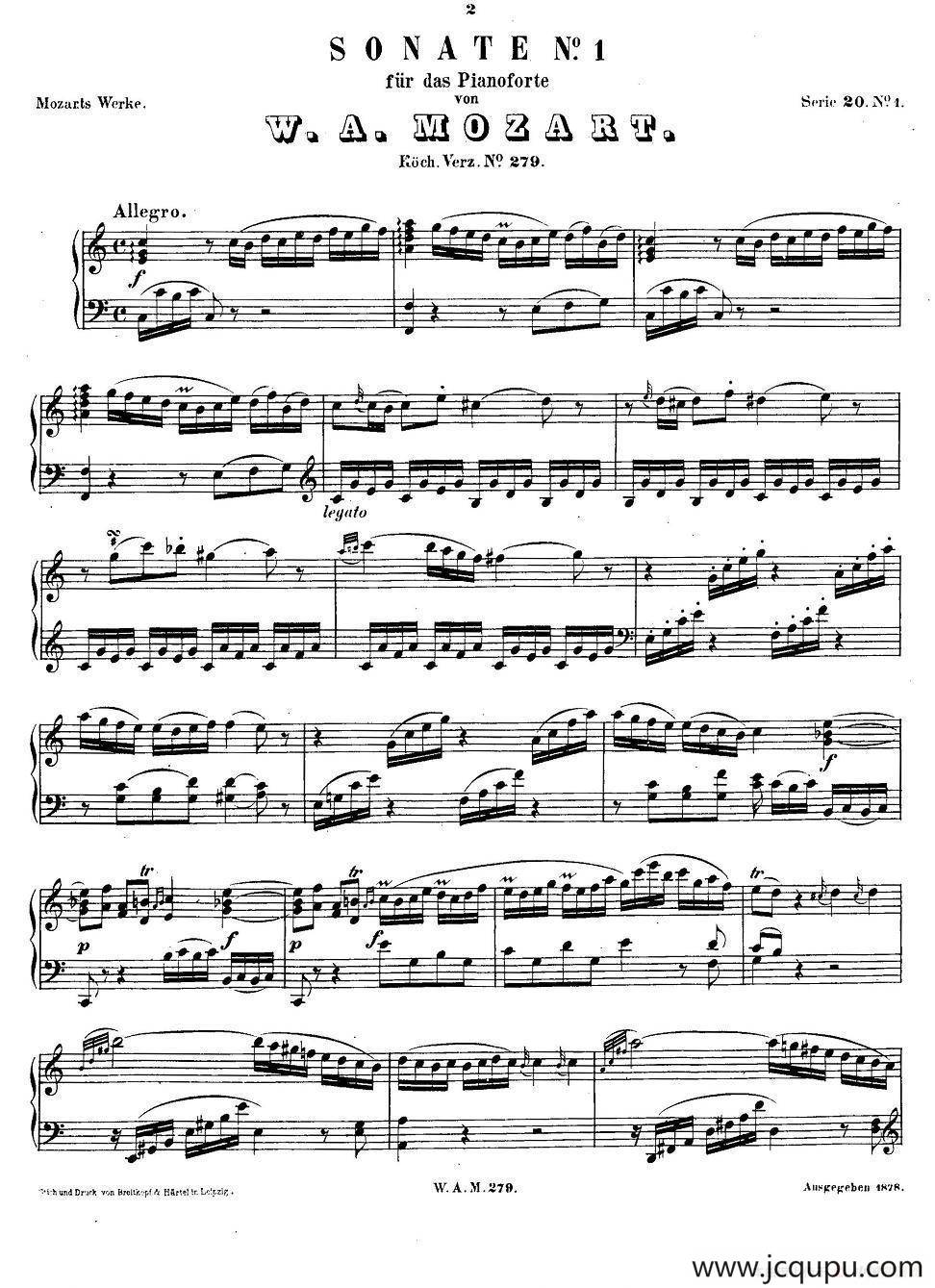 C大调第一钢琴奏鸣曲 KV.279 简谱