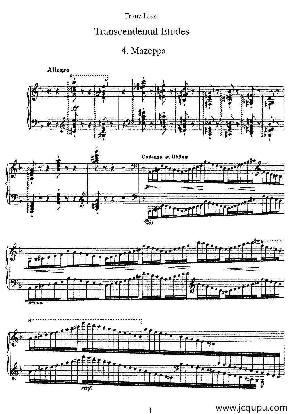 12首超级技巧练习曲：Mazeppa（玛捷帕）简谱