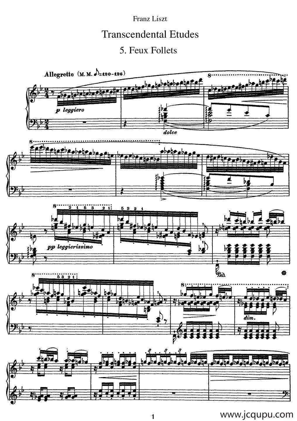 12首超级技巧练习曲：Feux Follets（鬼火）简谱