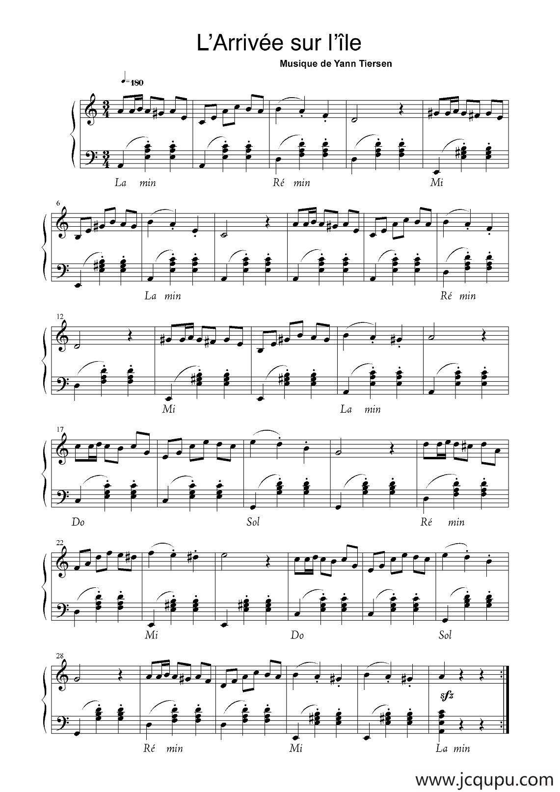 L’Arrivée sur l’le简谱
