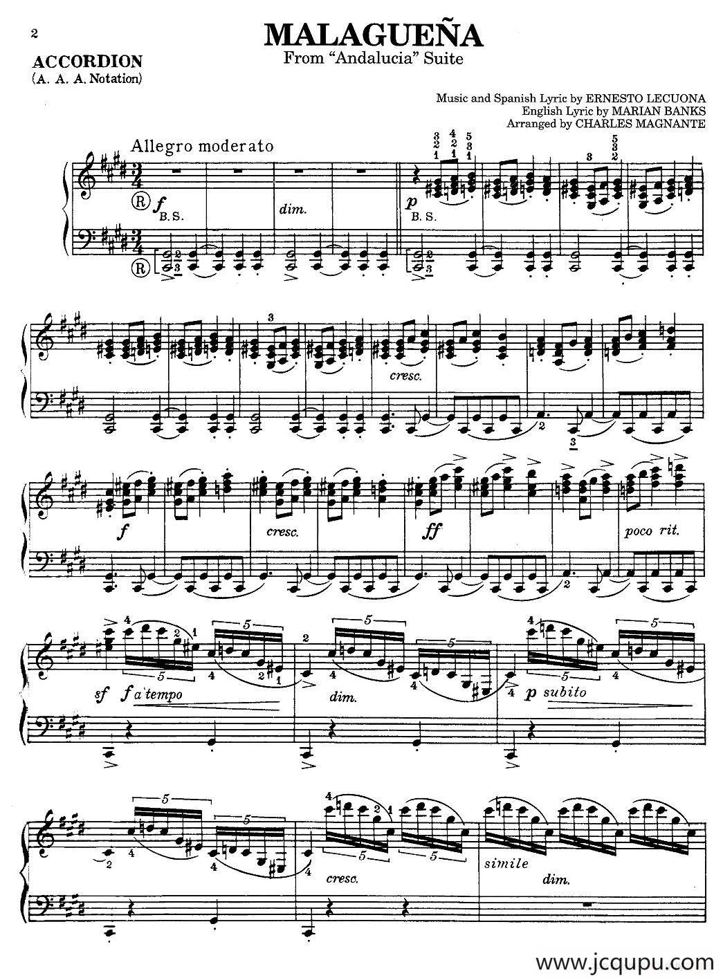 Malaguena（马拉加舞曲）简谱