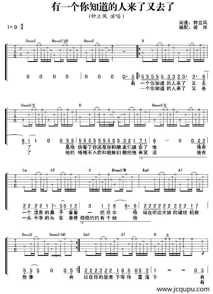 有一个你知道的人来了又去了简谱
