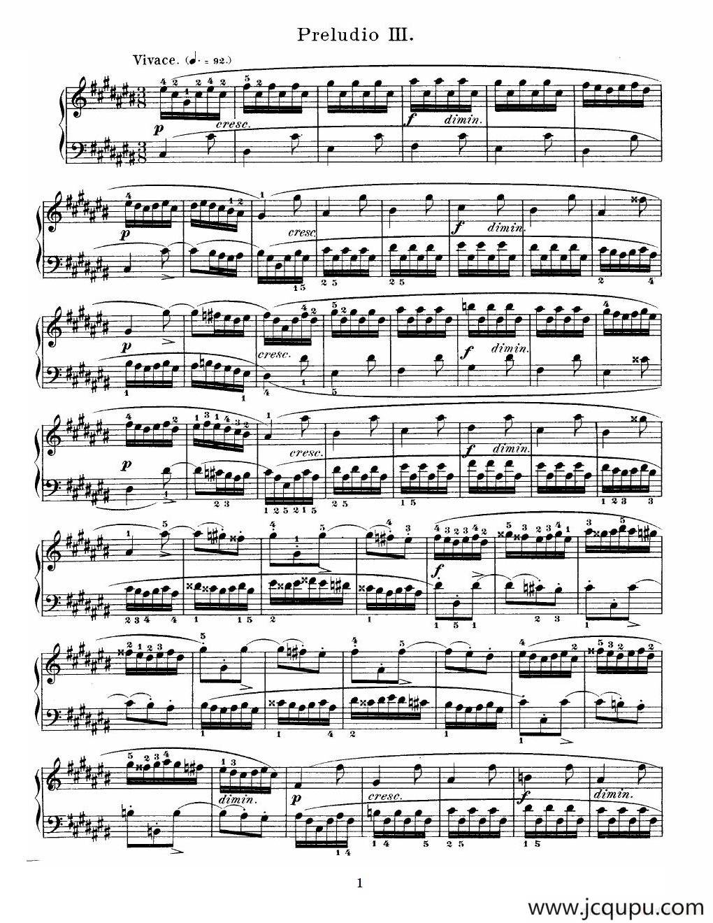 巴赫《平均律钢琴曲集》（Prelude & Fugue-3）简谱