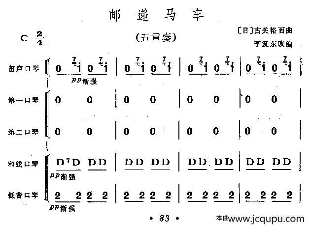 邮递马车（五重奏、李复东改编版）简谱
