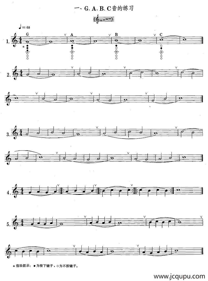 萨克斯练习曲合集（1—1）G、A、B、C音的练习简谱