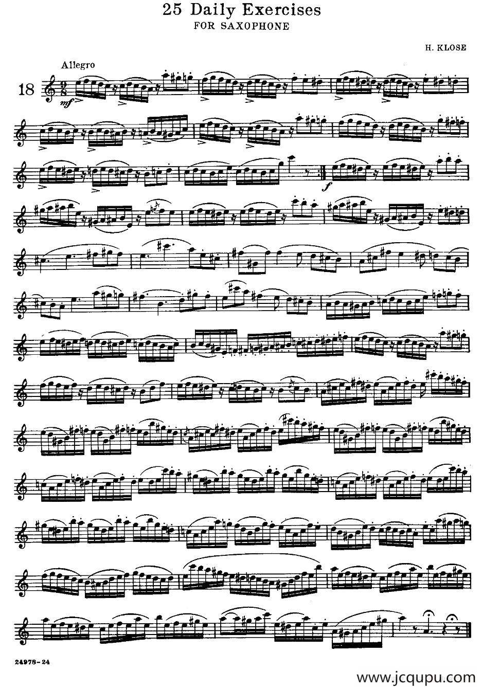 klose - 25首萨克斯练习曲（18）简谱