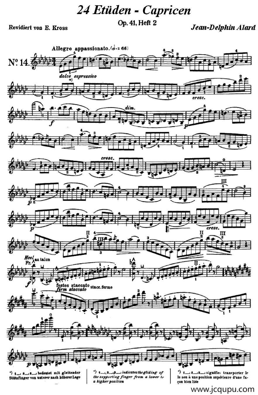 让·德尔菲·阿拉尔-12首小提琴隨想练习曲之14简谱